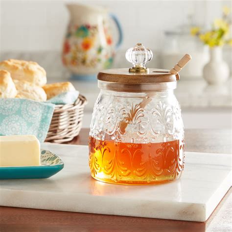 glass honey jar with dipper|More.